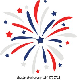 4th of July Svg vector Illustration isolated on white background. Independence day party decor. 4th of July fireworks svg for design shirt and scrapbooking.Red blue and white Fireworks with stars. svg