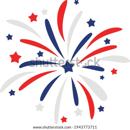 4th of July Svg vector Illustration isolated on white background. Independence day party decor. 4th of July fireworks svg for design shirt and scrapbooking.Red blue and white Fireworks with stars.