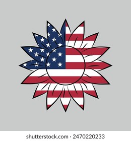 4th of July symbol, sunflower in USA flag colors, patriotic sticker, fourth of july, Independence Day vector icon
