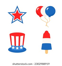 4th of july symbols icon set. Clipart image isolated on white background