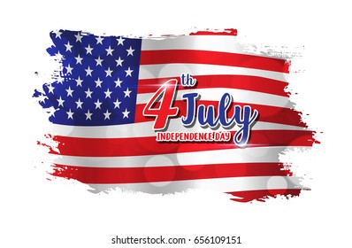 4th of July text design on abstract American Flag style background for Independence Day celebration