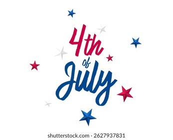 4th of July text, Fourth July typography lettering isolated
