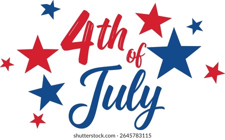 4th of July text, Fourth July typography lettering isolated