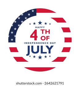 4th of july text in round frame with american flag. 4th of july round label, sticker, emblem, design element of Independence day
