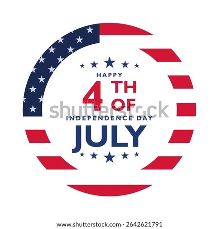 4th of july text in round frame with american flag. 4th of july round label, sticker, emblem, design element of Independence day