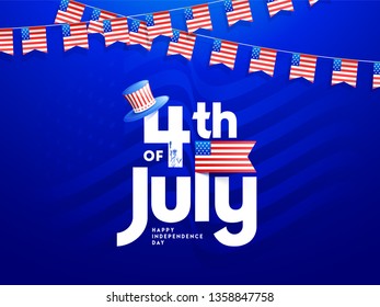 4th Of July text with uncle sam hat in USA flag color for Happy Independence Day banner or poster design.