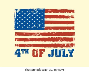 4th of July text with USA Flag on beige background.