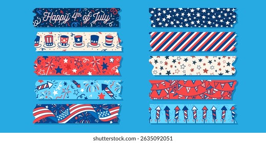 4th of July Themed Washi Tape Vector Design Graphic Template