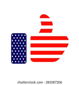 4th july Thumb up colored in American flag icon. American Independence day design. Vector illustration