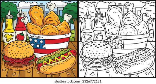 4th Of July Traditional Food Coloring Illustration