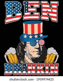 4th of july tshirt design independence day of america ben drinking funny