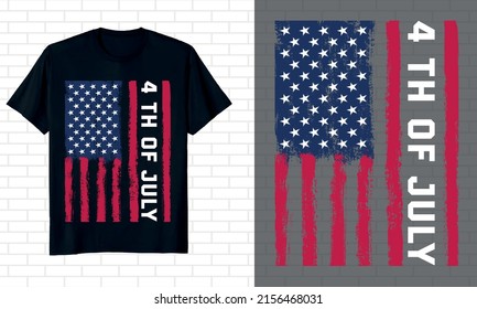 4th of July T-shirt design vector illustration with USA Flag, graphic typography t-shirt design, print-ready t-shirt, USA Independence day t-shirt design