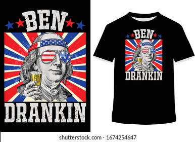 

4th of July t-Shirts for Ben Drankin Benjamin Franklin Tee. t-shirt vector illustrator  
