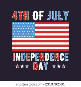 4th of July typography design with flag. US Independence Day clipart. Fourth of July calligraphy, lettering composition. Vector emblem for t-shirt