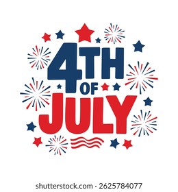 4th of July Typography Design – Independence Day USA Text Art with Patriotic Red White and Blue Colors