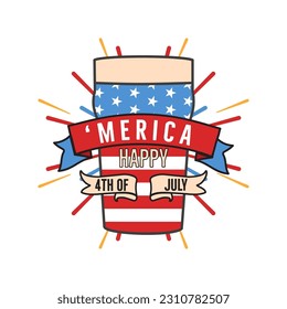 4th of July typography design with quote - Merica and beer. US Independence Day clipart. Fourth of July calligraphy, lettering composition. Vector emblem for t-shirt isolated