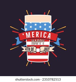 4 de julio diseño tipográfico con cita - Merica y cerveza. Clásico del Día de la Independencia de los Estados Unidos. 4 de julio caligrafía, composición por letras. Emblema vectorial para camiseta