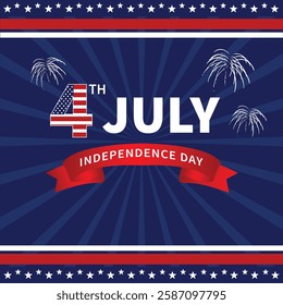 4th of July Typography Lettering on usa flag Background