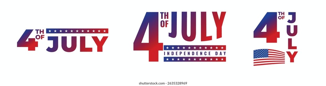 4th of July typography text set | United States Independence Day | Fourth of July