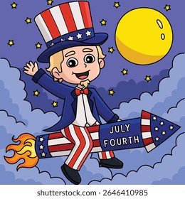 4 de julho Tio Sam Ilustração de Desenho Animado Colorido