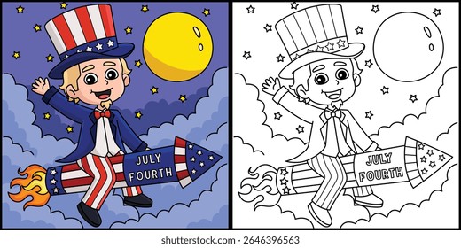 4 de julho Tio Sam Colorir Página Ilustração 