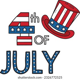 4th Of July with an Uncle Sam Hat Cartoon Clipart 