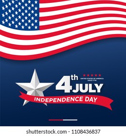 4th of July, United Stated independence day greeting. Fourth of July on blue background design. Usable as greeting card, banner, flyer