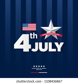 4th of July, United Stated independence day greeting. Fourth of July on blue background design. Usable as greeting card, banner, flyer