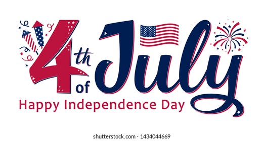4th of July, United Stated independence day. Template design for poster, banner, postcard, flyer, greeting card. American national day. Vector illustration with stars, fireworks and USA flag.