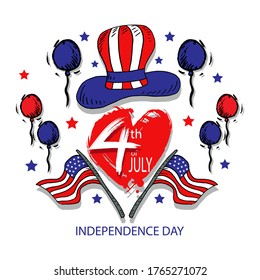 4th of July, United Stated independence day. Concept design for poster, banner, postcard, flyer, greeting card. American national day. 