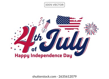 4th of July, United Stated independence day. Template design for poster, banner, postcard, flyer, greeting card. American national day. Vector illustration