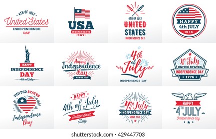 4th Of July, United Stated Independence Day Greeting, Typographic Design. Usable For  Greeting Cards, Banner, Background. July Fourth In USA Emblems. Vector Logo.