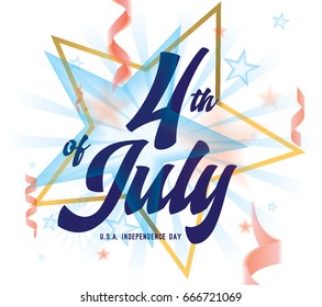 4th of July, United Stated independence day greeting. Fourth of July design with text. Usable as greeting card, banner, background.