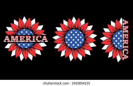 4th of July United States of America (USA)  Patriotic Sunflower Monogram - US independence day Vector and Clip Art