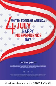 4th of July United States of America Independence day brochure or flyer template. Vector illustration.