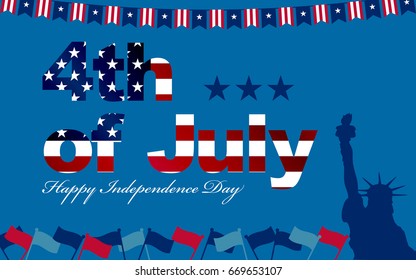 4th of july united states of america independence day greeting with flag and liberty statue