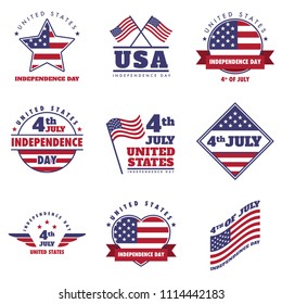 4th July United States Independence Day Emblem, Logo Set