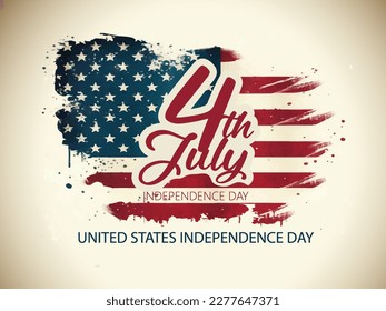 4th of July United States Independence Day celebrate with waving american national flag, brush stroke 