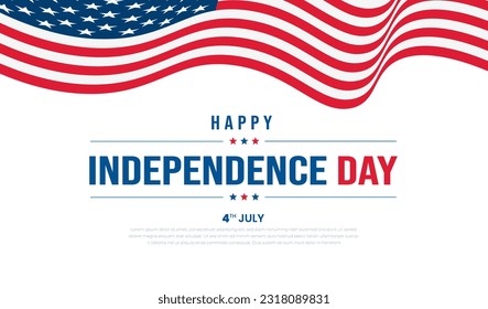 4 de julio Día de la Independencia de Estados Unidos promoción de fondo, afiche, tarjeta o plantilla de banner con bandera y tipografía norteamericana. Día de la Independencia, decoración festiva de EEUU.