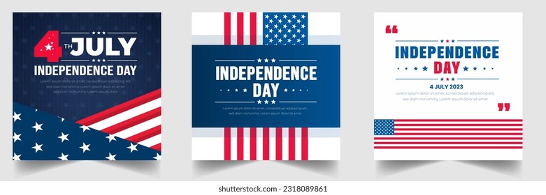 4th of July United States Independence Day celebration promotion advertising social media post banner, sticker, background, poster, card design set. Independence day USA festive decoration. usa flag