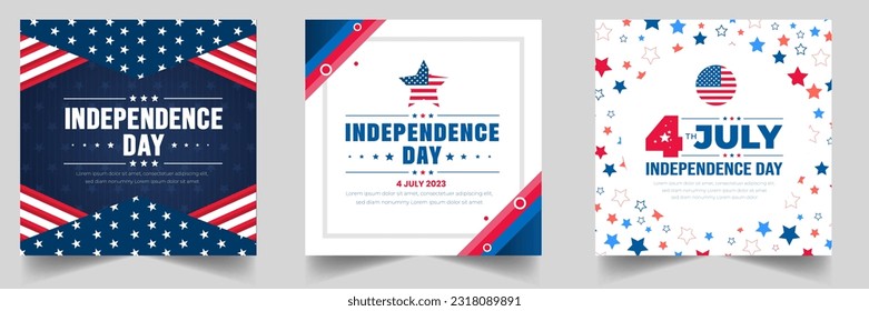 4th of July United States Independence Day celebration promotion advertising social media post banner, sticker, background, poster, card design set. Independence day USA festive decoration. usa flag