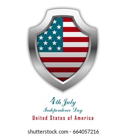4th of July. United States independence day design shield can be used for label, tag, greeting card, banner. Vector illustration