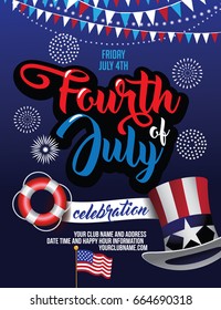 4th of July United States Independence Day celebration poster background. EPS 10 vector.