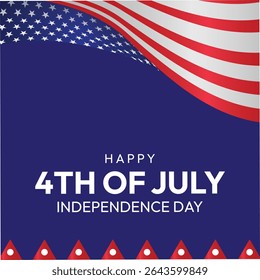 4th of July with United States independent day flag and banner poster and card design. Independence Day USA celebration banner. eps Vector illustration art. blue background greeting card freedom. 