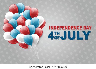 4th of July United States national Independence Day celebration background with stars and balloons. Vector illustration.