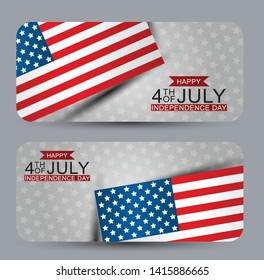 4th of July United States national Independence Day celebration banner set with American flag for a website header or advertisement