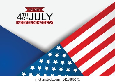 4th of July United States national Independence Day celebration background with American flag. Vector illustration.