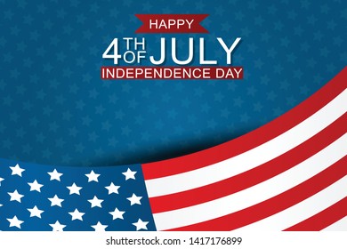 4th of July United States national Independence Day celebration background with American flag. Vector illustration.