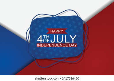 4th of July United States national Independence Day celebration glowing background with American flag colors. Party concept. Vector illustration.