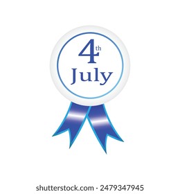 4th of july Us Blue badge.blue shining ribbon .Independence Day .vector design .freedom .illustration .white background  